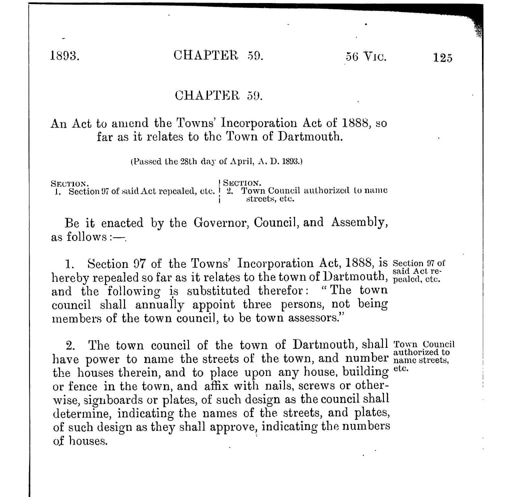 To amend the Town's Incorporation Act of 1888, so far as it relates to the Town of Dartmouth, 1893 c59
