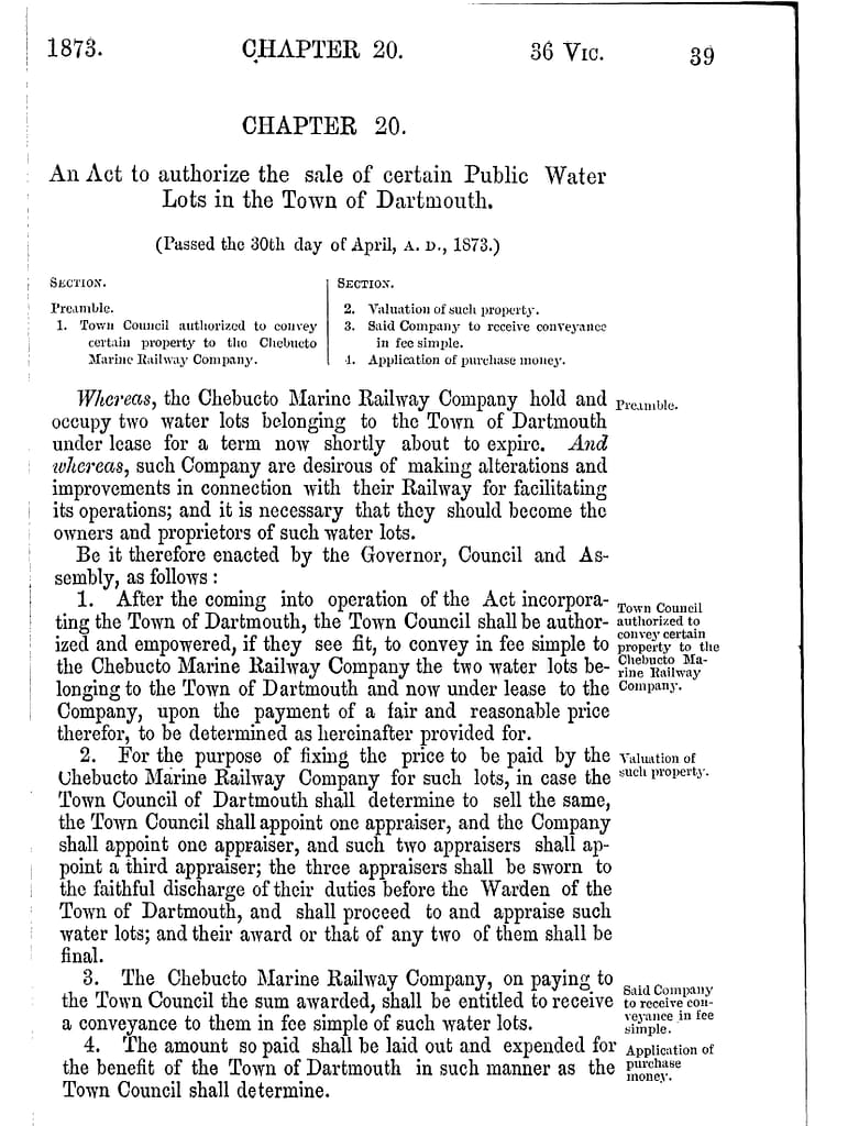 To authorize the sale of certain Water Lots in the Town of Dartmouth, 1873 c20