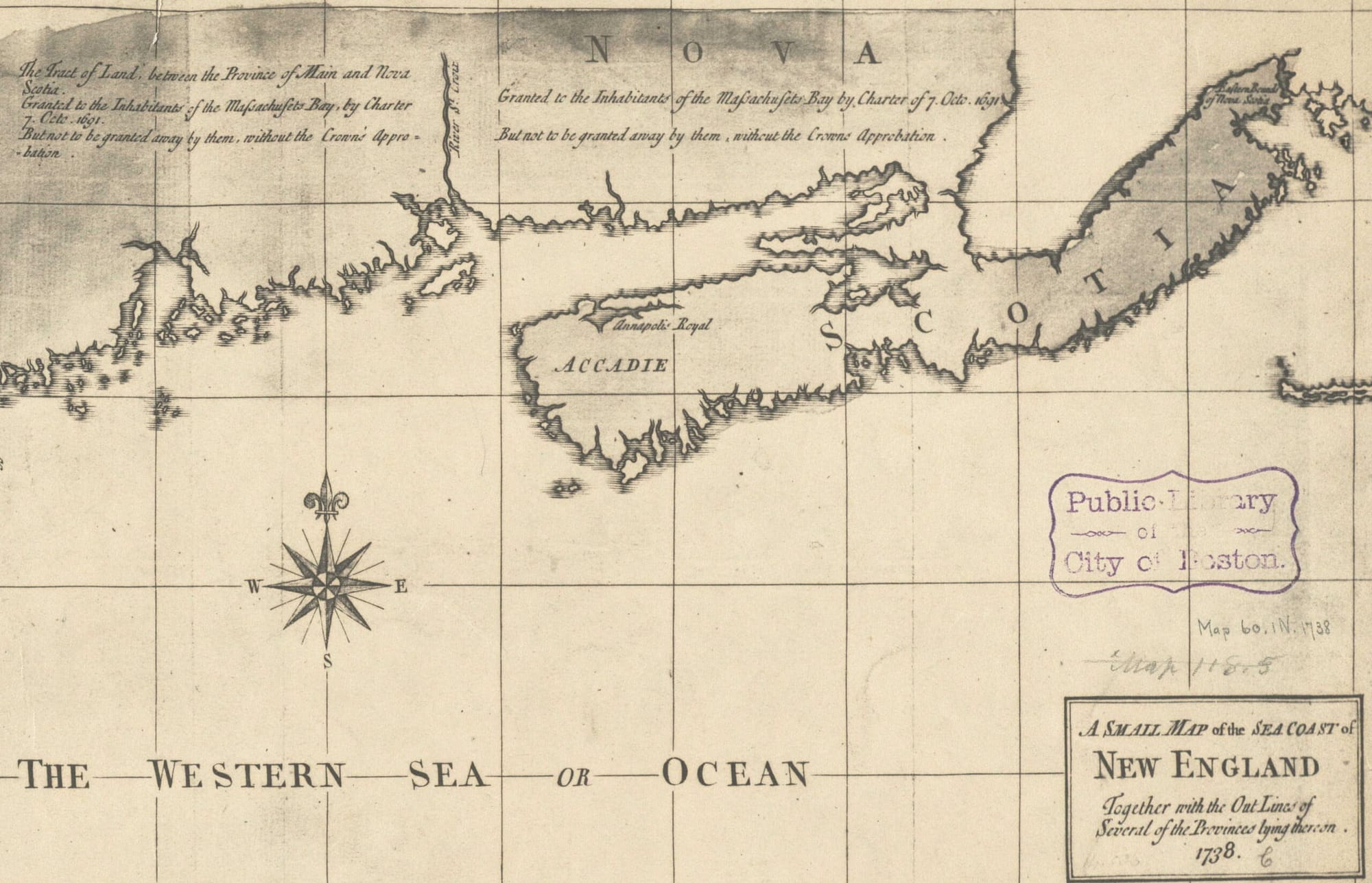 A small map of the sea coast of New England together with the outlines of several of the provinces lying thereon