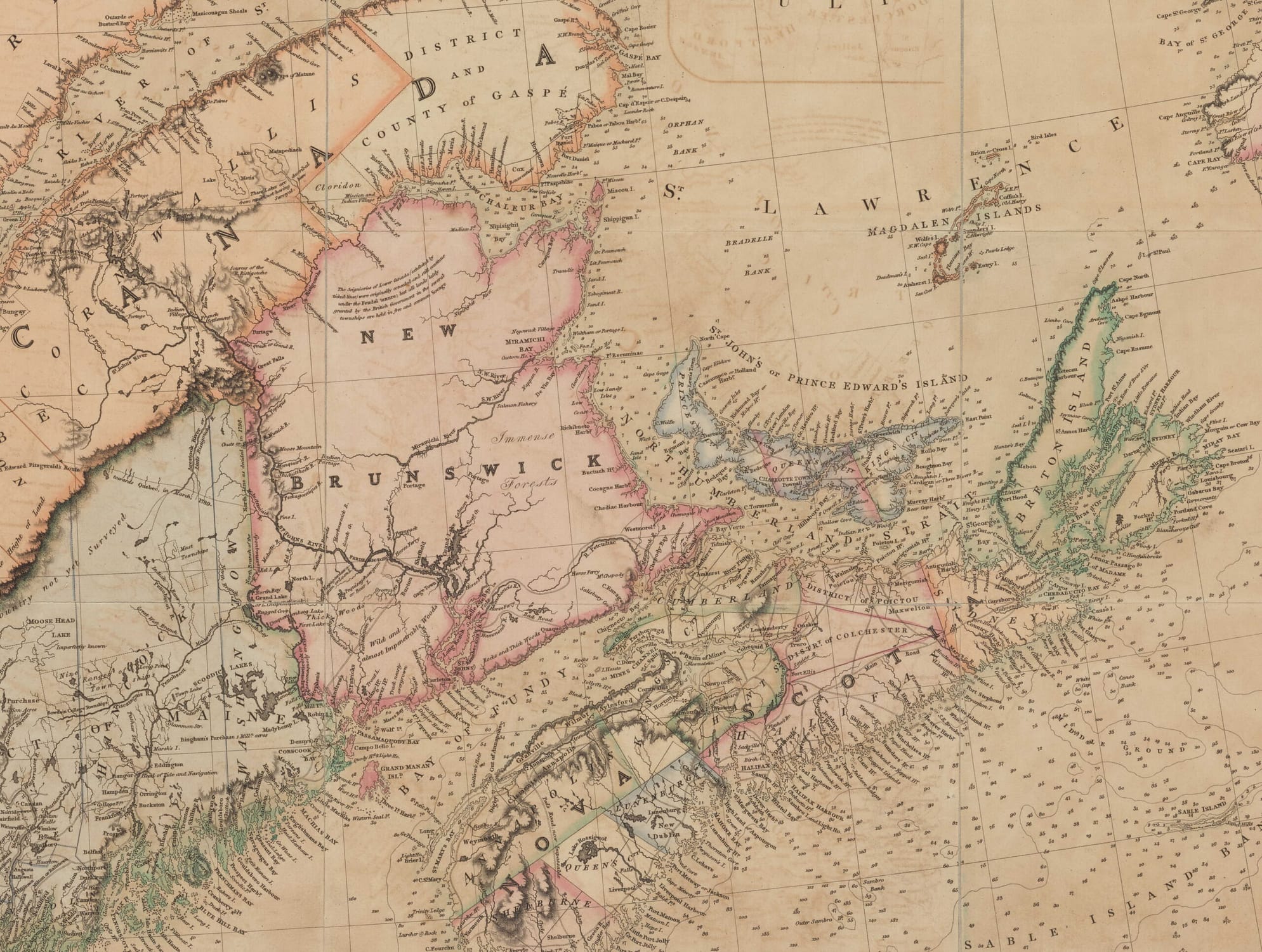 A map of Cabotia: comprehending the provinces of Upper and Lower Canada, New-Brunswick and Nova-Scotia with Breton Island, Newfoundland & c. and including also the adjacent parts of the United States