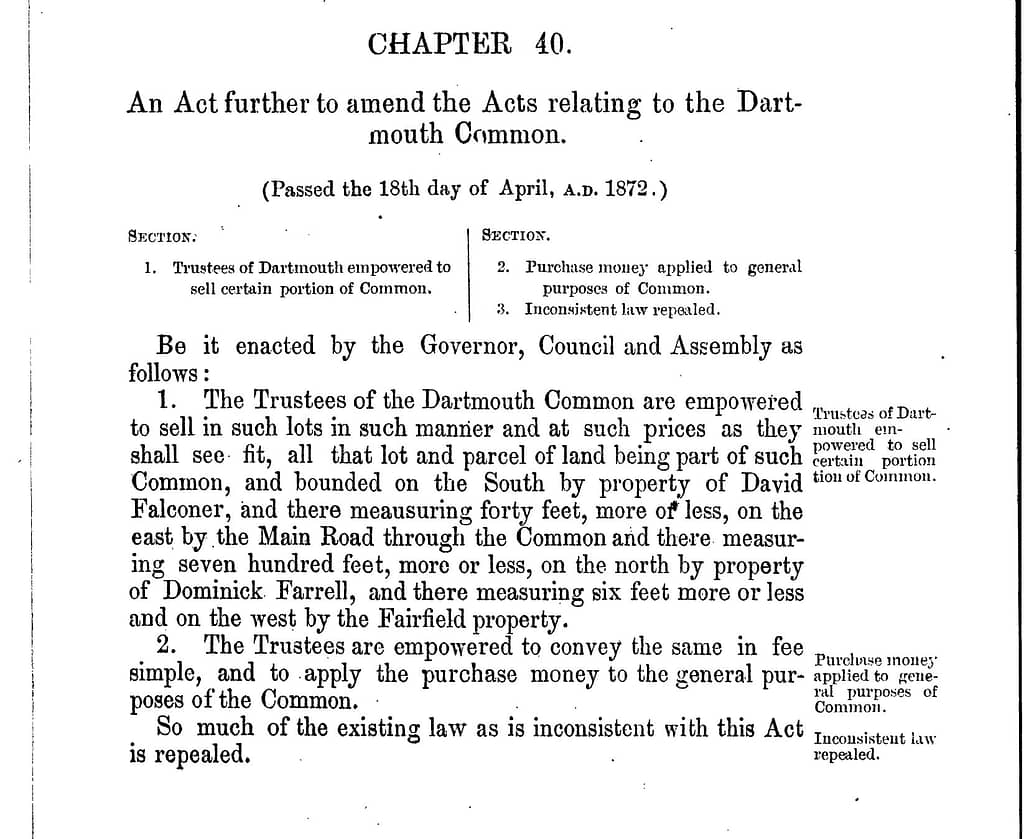 To further amend the same, Trustees of the Dartmouth Common may sell lots, 1872 c40