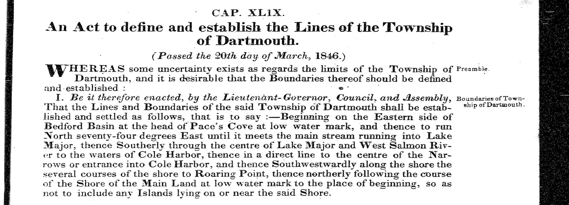 An Act to define and establish the Lines of the Township of Dartmouth,  1846 c49