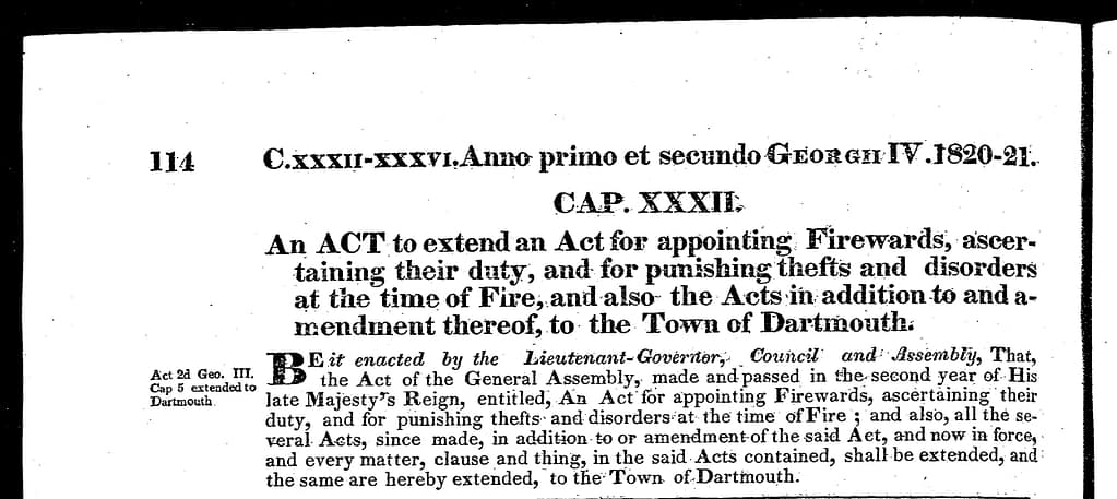 To extend the Act for appointing Firewards to (Dartmouth), 1820-21 c32