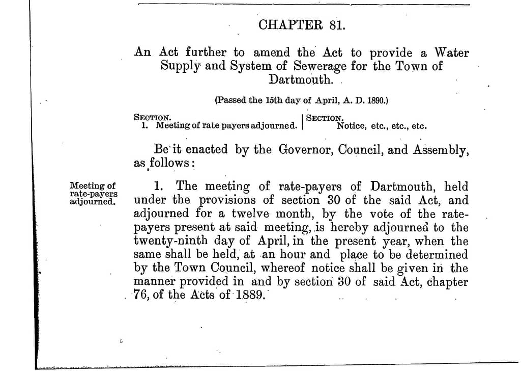 To amend the Act to provide a water Supply and System of Sewerage for the Town of Dartmouth, as to meeting of Ratepayers, 1890 c81