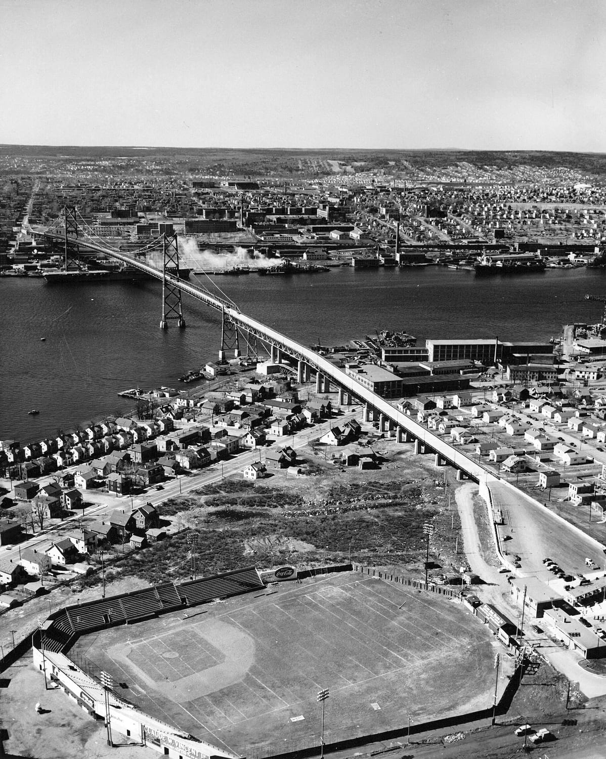 Aerial-view-of-Bridge-from-over-Dartmouth-Ball-Park- baseball