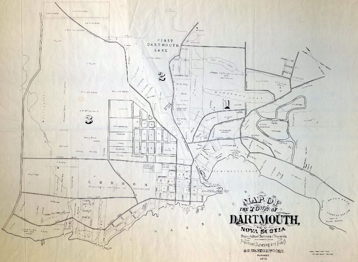 Dartmouth, 1878, showing the division of its three wards.